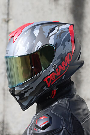 Dinamo Camo Siyah-Titanium-Kırmızı Kask