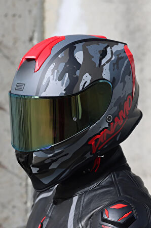 Dinamo Camo Siyah-Titanium-Kırmızı Kask