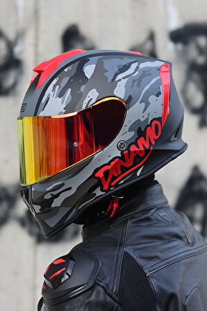 Dinamo Camo Siyah-Titanium-Kırmızı Kask