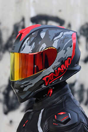 Dinamo Camo Siyah-Titanium-Kırmızı Kask