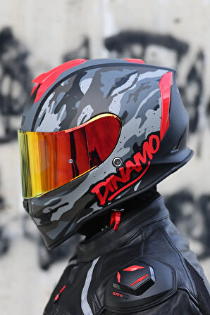 Dinamo Camo Siyah-Titanium-Kırmızı Kask
