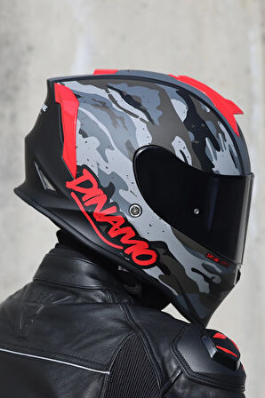 Dinamo Camo Siyah-Titanium-Kırmızı Kask