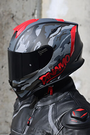 Dinamo Camo Siyah-Titanium-Kırmızı Kask