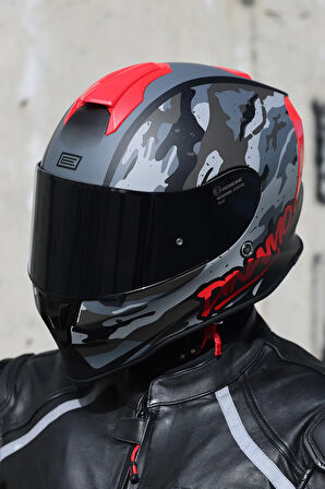 Dinamo Camo Siyah-Titanium-Kırmızı Kask
