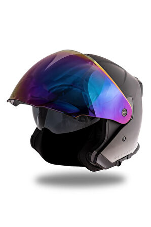 Palio 2  DeepSky Mat Siyah-Mat Titanium Açık Kask