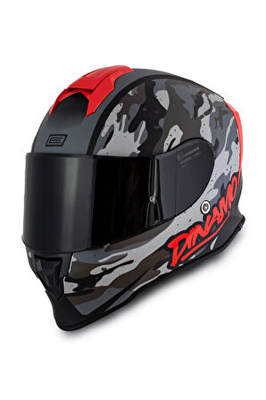 Dinamo Camo Siyah-Titanium-Kırmızı Kask