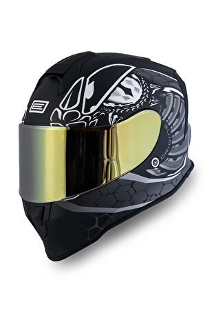 Dinamo Fighter MatSiyah-Titanium-Beyaz Kask