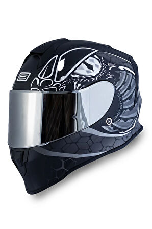 Dinamo Fighter MatSiyah-Titanium-Beyaz Kask
