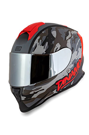 Dinamo Camo Siyah-Titanium-Kırmızı Kask