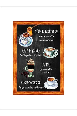 Kahve Kösesi Duvar Dekoru,,latte, Cappuccino, Ekspresso Ahşap Çerçeveli Tablo