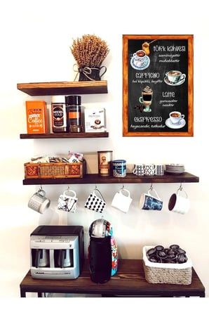 Kahve Kösesi Duvar Dekoru,,latte, Cappuccino, Ekspresso Ahşap Çerçeveli Tablo