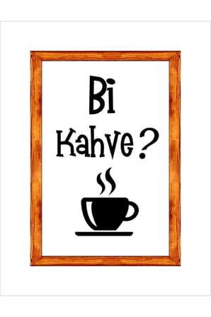 Mutfak Duvar Dekoru Kahve Köşesi Bi Kahve ,beyaz Zeminli Ahşap Çerçeveli Tablo