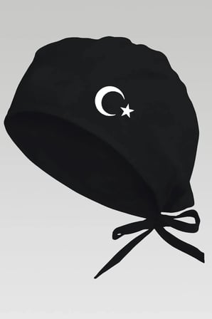 Beyaz Ay Yıldızlı Siyah Chef Bonesi | Özel Tasarım Aşçı Ve Şef Bonesi