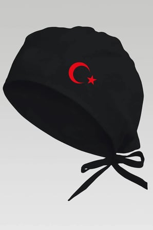 Kırmızı Ay Yıldızlı Siyah Chef Bonesi | Özel Tasarım Aşçı Ve Şef Bonesi