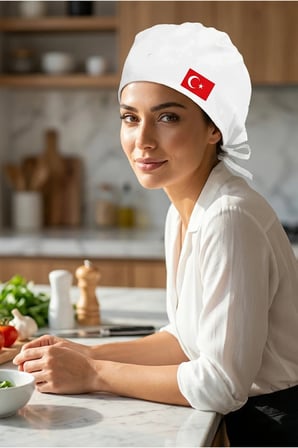 Türk Bayraklı Beyaz Chef Bonesi | Özel Tasarım Aşçı Ve Şef Bonesi