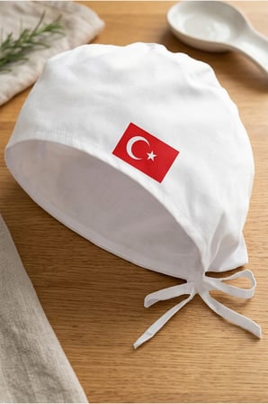 Türk Bayraklı Beyaz Chef Bonesi | Özel Tasarım Aşçı Ve Şef Bonesi