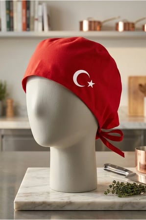 Beyaz Ay Yıldızlı Kırmızı Chef Bonesi | Özel Tasarım Aşçı Ve Şef Bonesi