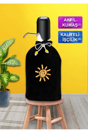 Siyah Damacana Kılıfı Güneş Baskılı Siyah Kumaş Damacana Kılıfı