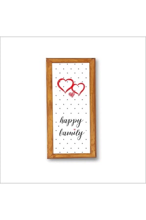 Duvar Dekoru Happy Family Kırmızı kalpli Çerçeve ,Ahşap Çerçeveli Tablo