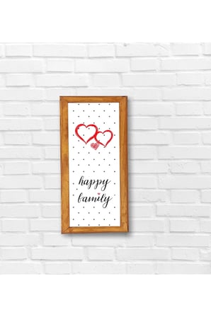 Duvar Dekoru Happy Family Kırmızı kalpli Çerçeve ,Ahşap Çerçeveli Tablo
