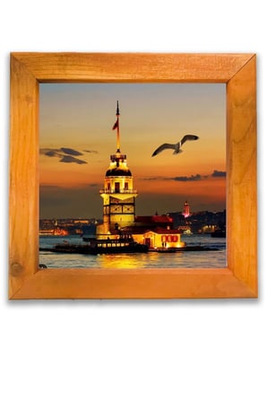 Ahşap Çerçeveli Kız Kulesi Dekoratif Ahşap Tablo 21x21 Cm