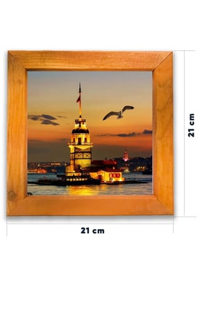 Ahşap Çerçeveli Kız Kulesi Dekoratif Ahşap Tablo 21x21 Cm