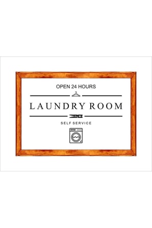 Duvar Dekoru Open Laundry Room Beyaz Zeminli Banyo Çamaşırhanedekoru ,ahşap Çerçeveli Tablo