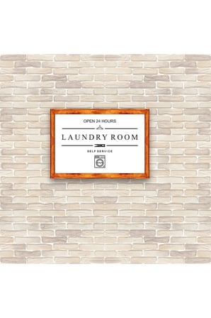 Duvar Dekoru Open Laundry Room Beyaz Zeminli Banyo Çamaşırhanedekoru ,ahşap Çerçeveli Tablo