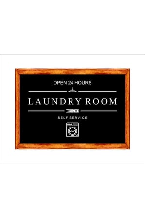 Duvar Dekoru Open Laundry Room Siyah Zeminli Banyo Çamaşırhane Dekoru ,ahşap Çerçeveli Tablo