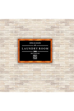 Duvar Dekoru Open Laundry Room Siyah Zeminli Banyo Çamaşırhane Dekoru ,ahşap Çerçeveli Tablo
