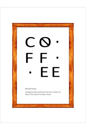 Çay Kahve Köşesi Duvar Dekoru Coffee Noun Magical Beyaz Zeminli Ahşap Çerçeveli Tablo