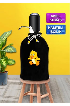 Siyah Damacana Kılıfı Sarı Ördek Baskılı Siyah Kumaş Damacana Kılıfı
