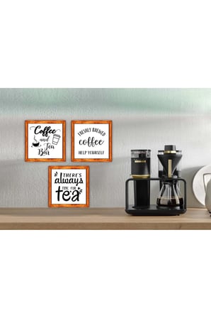Çay Kahve Köşesi Duvar Dekoru Coffee and Tea bar ,Ahşap Çerçeveli 3'lü Tablo