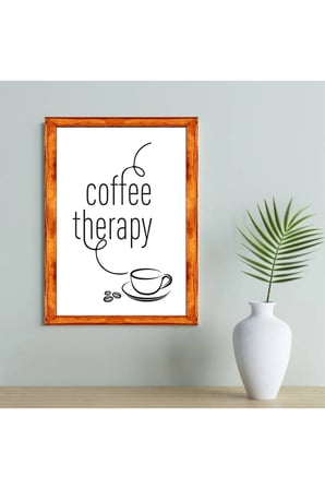 Çay Kahve köşesi Duvar dekoru Beyaz Coffee Terapi ,Ahşap Çerçeveli Tablo