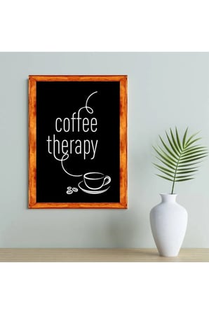 Çay Kahve Köşesi Duvar Dekoru Coffee Terapi ,siyah Zeminli Ahşap Çerçeveli Tablo