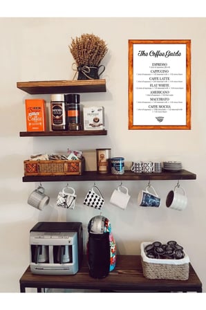 Kahve Köşesi Duvar Dekoru The Coffee Guide Beyaz Zeminli Ahşap Çerçeveli Tablo