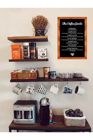 Kahve Köşesi Duvar Dekoru The Coffee Guide Siyah Zeminli Ahşap Çerçeveli Tablo