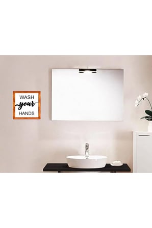 Banyo,lavabo Duvar Dekoru Wash Your Hands Ellerini Yıka Beyaz Zeminli Ahşap Çerçeveli Tablo