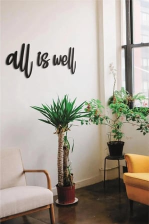 Dekoratif Ahşap Duvar Dekoru All Is Well Duvar Yazısı 65x65cm