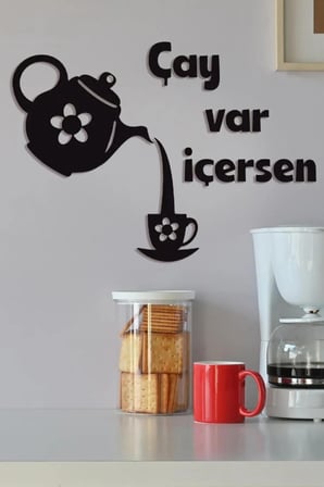 Çay Var Içersen Duvar Yazısı-ahşap Duvar Dekoru-ahşap Tablo-90x70cm