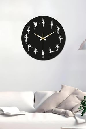 Balerin Motifli Duvar Saati - Çocuk Odası Konsepti Ahşap Duvar Saati - Balerin Saat 38 x38cm