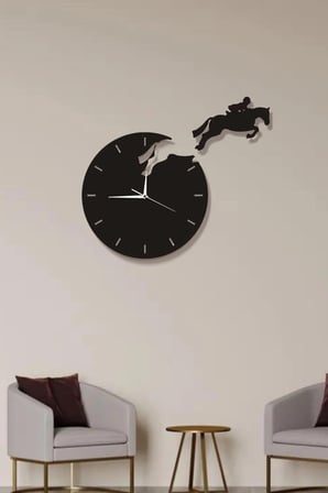 At ve Jokey Figürlü Ahşap Duvar Saati Ganyan Duvar Saati