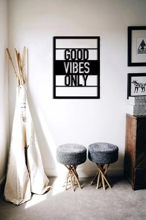 Good Vibes Only Ahşap Dekor Duvar Yazısı Duvar Dekorasyonu 50 x 35