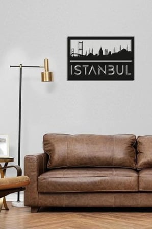 Istanbul Panorama Duvar Dekoru - Ahşap Duvar Dekoru Istanbul 50x32cm
