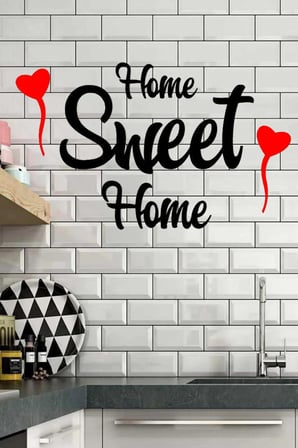 Kalpli Home Sweet Yazılı Ahşap Duvar Dekoru, Mutfak Ahşap Duvar Dekoru 60x40cm