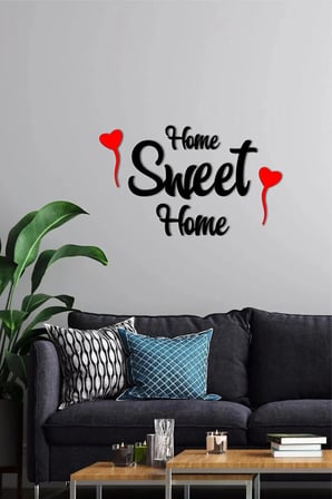Kalpli Home Sweet Yazılı Ahşap Duvar Dekoru, Mutfak Ahşap Duvar Dekoru 60x40cm