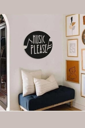 Music Please Temalı Dekoratif Duvar Dekoru - Duvar Süsü 25x25cm