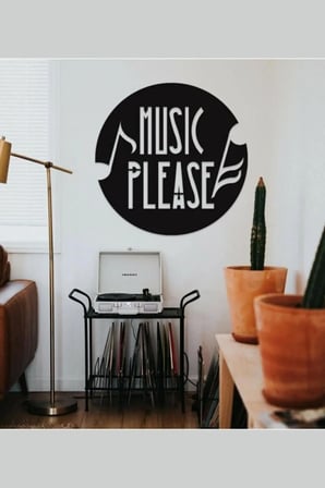 Music Please Temalı Dekoratif Duvar Dekoru - Duvar Süsü 25x25cm