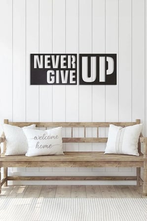 Ensa Design Never Give Up Duvar Yazısı-Ahşap Duvar Dekoru-Ahşap Tablo-70x25cm