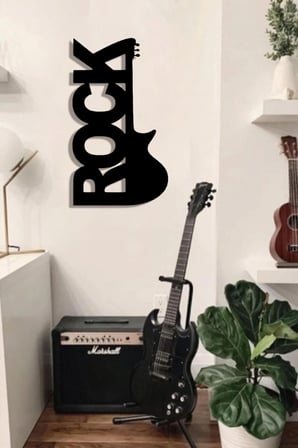 Rock Yazılı Ahşap Duvar Dekoru 50 x 35cm